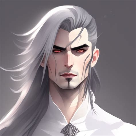 Enchantress: man, long white hair, tied back hairstyle, wearing armor ...