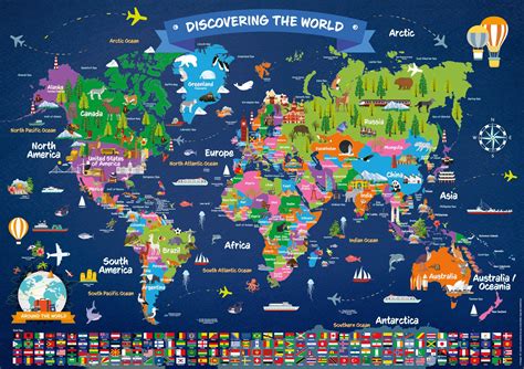 World Map Poster for Children | Large Illustrated Wall Map Poster for ...