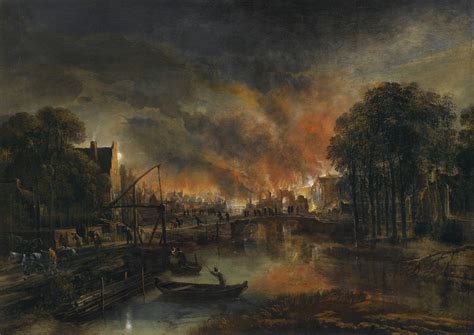 A Moonlit Landscape With A Burning Village by Aert van der Neer - Artvee