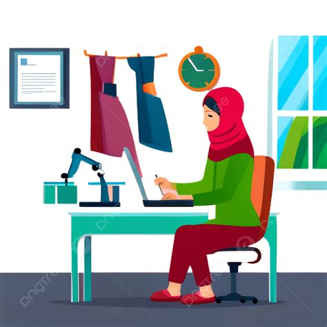 Muslim Asian Designers Work In Her Home Office, Designers Work, Home Office, Work PNG ...