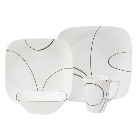 Amazon.com | Corelle Square Simple Lines Square 16-Piece Dinnerware Set, Service for 4, Black ...