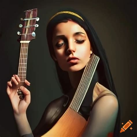Young algerian girl playing guitar in norway