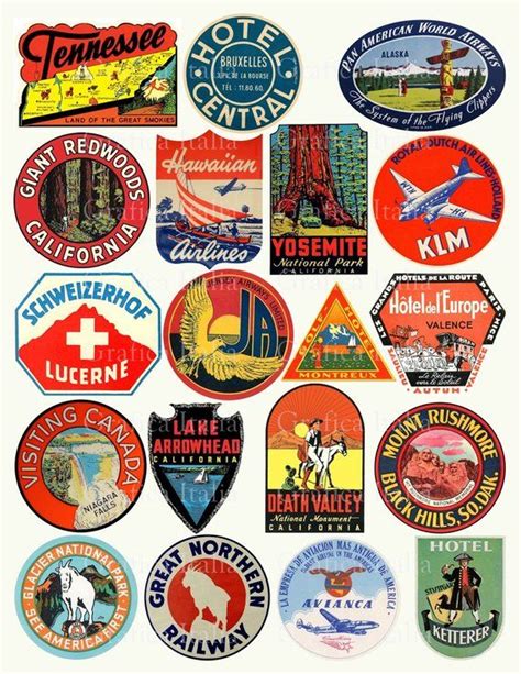 Travel Luggage Labels Clipart - Retro Digital Printable Collage Sheets ...