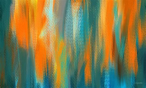 Vibrant Blues - Turquoise And Orange Abstract Art Painting by Lourry Legarde