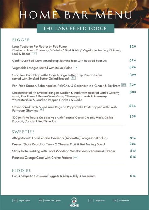 Home Bar Menu - The Lancefield Lodge VIC