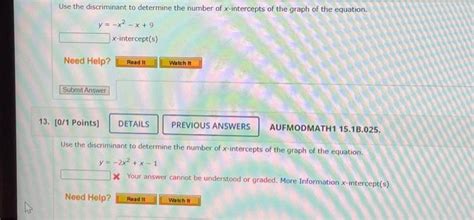 Solved Use the discriminant to determine the number of | Chegg.com