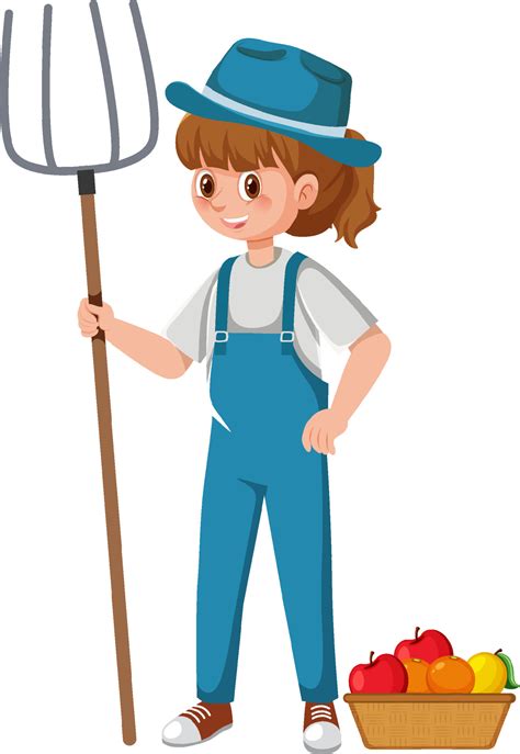 Young girl farmer cartoon character on white background 5132802 Vector Art at Vecteezy