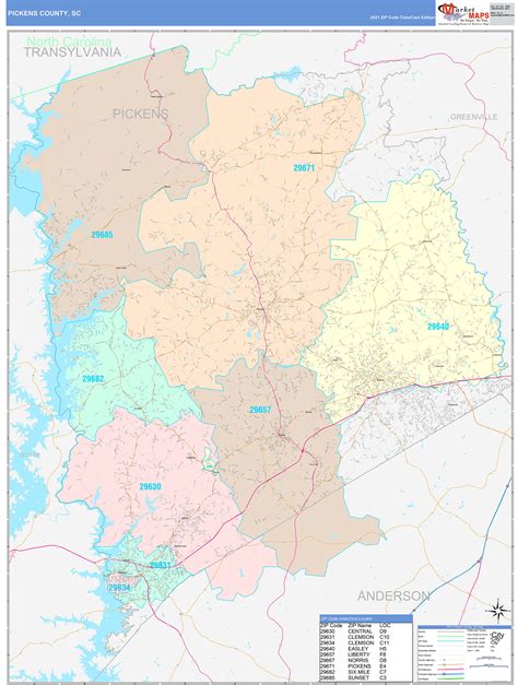 Pickens County, SC Wall Map Color Cast Style by MarketMAPS - MapSales