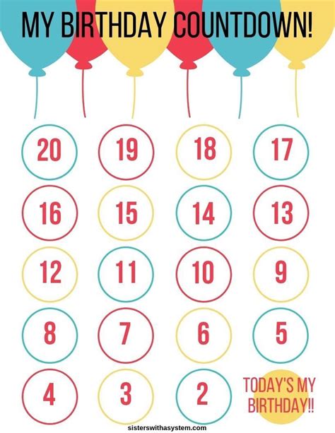 Birthday Countdown Calendar Printable - Printable Word Searches