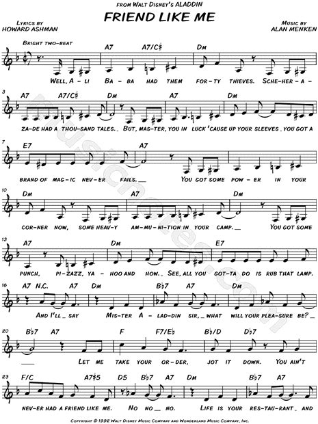 "Friend Like Me" from 'Aladdin' Sheet Music (Leadsheet) in D Minor ...