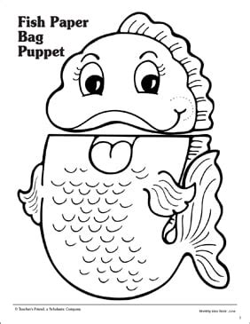 Fish: Paper Bag Puppet Pattern | Printable Arts, Crafts and Skills Sheets