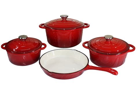 7 Piece Authentic Cast Iron Dutch Oven Cookware Pot Set - Red | Shop ...