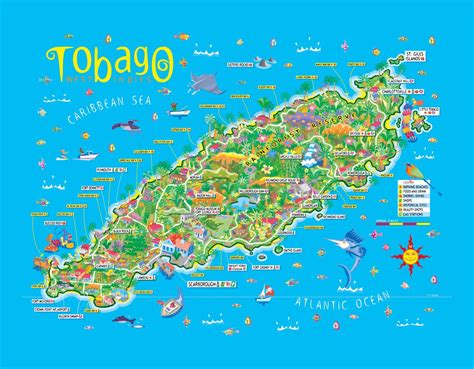 Large travel illustrated map of Tobago | Trinidad and Tobago | North ...