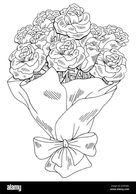 Rose flower graphic black white isolated bouquet sketch illustration ...