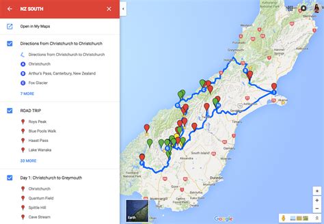 New Zealand Road trip map on Google Maps | Bel Around The World