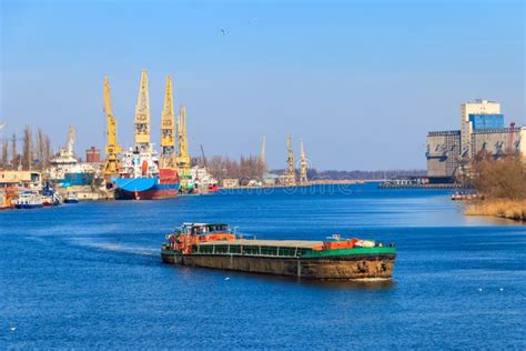 Barge Sailing on the Oder River in Szczecin, Poland Stock Photo - Image ...