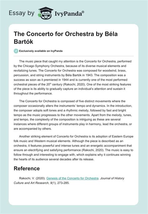 "The Concerto for Orchestra" by Béla Bartók - 252 Words | Essay Example