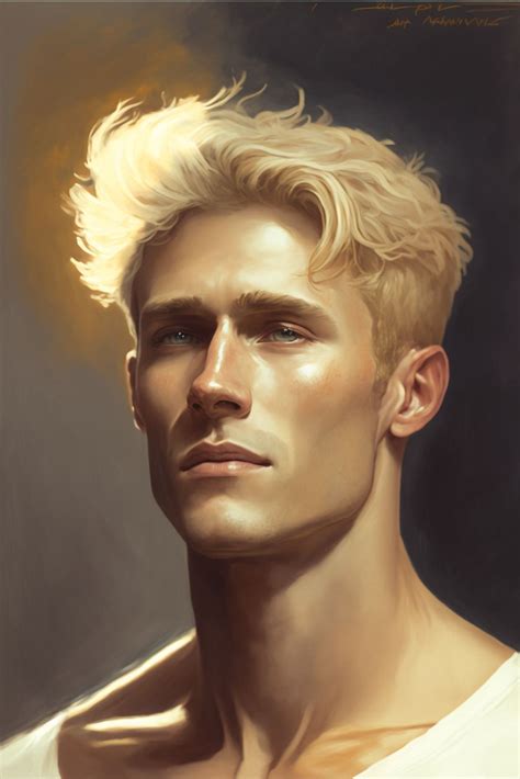 a modern young man without a jacket, minus shirt, gold blond hair, will ...