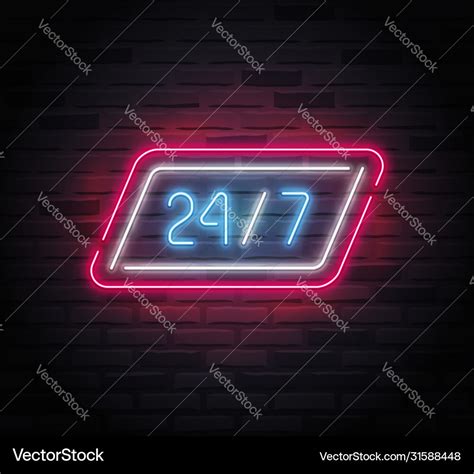 Neon sign - 24-7 open - with a slanted frame Vector Image