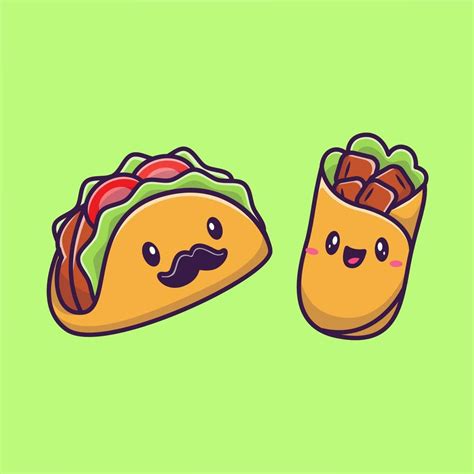 Cute Taco And Burrito Food Cartoon Vector Icon Illustration. Fast Food Character Icon Concept ...