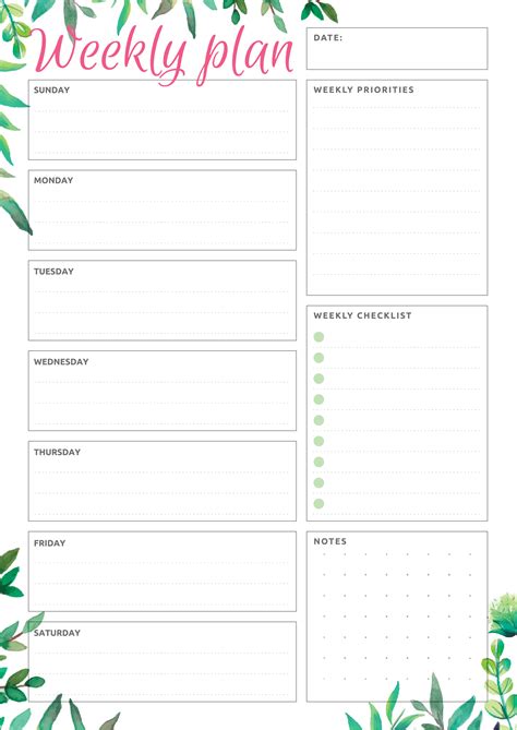 Printable Weekly Plan & Checklist PDF Download | Weekly planner print ...