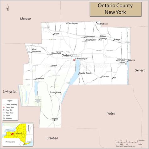 Map of Ontario County, New York - Where is Located, Cities, Population, Highways & Facts