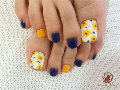 Navy blue and yellow pedi design #nailartdesigns (With images) | Easy ...