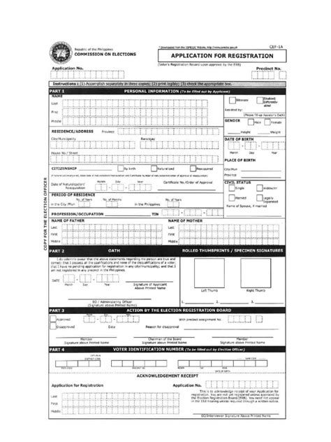 COMELEC Registration Form for New Voters