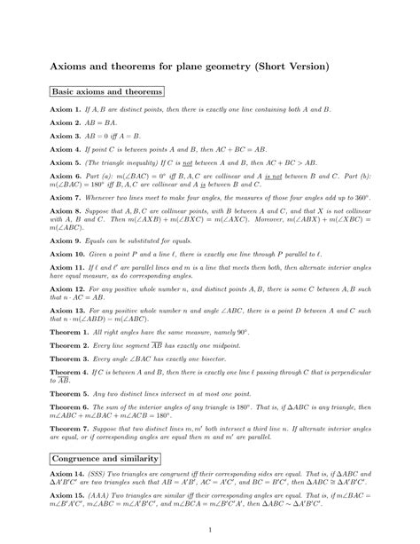 Axioms and Theorems for Plane Geometry (Short Version) - DocsLib