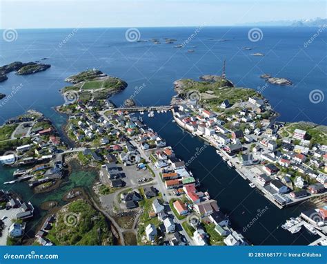 Aerial View of Fishing Village on Lofoten Islands in Norway Stock Image - Image of aerial, ocean ...