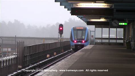 SL Tunnelbana tåg / Metro trains at Kista station, Stockholm, Sweden - YouTube