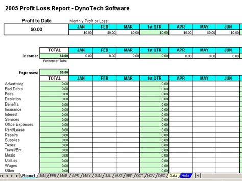 Profit Loss Report Spreadsheet Main Window - DynoTech Software - Award-winning Excel spreadsheet ...