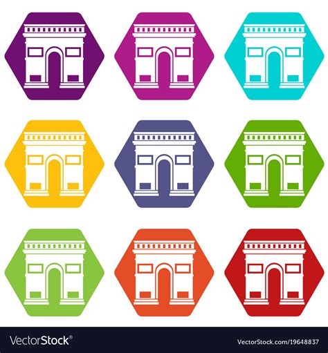 Triumphal arch icon set color hexahedron Vector Image