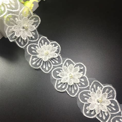 15 yard / lot 3D Flower Lace Trim Embroidery Sewing lace trims pearl ...