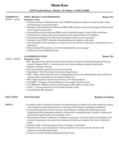 Emergency Nurse Resume Samples | Velvet Jobs