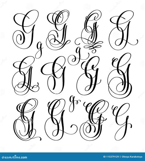 Calligraphy Lettering Script Font G Set, Hand Written Stock Vector ...