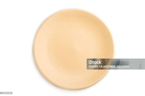 Empty Beige Ceramic Plate Isolated On White Background Top View Flat Lay Close Up Stock Photo ...