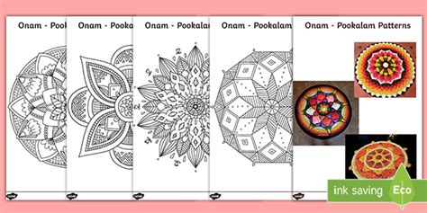 Onam - Pookalam Patterns Colouring Sheets (teacher made)