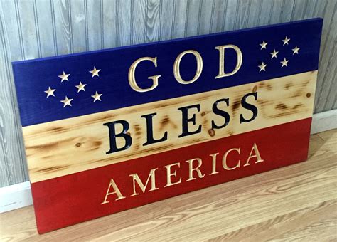 Large God Bless America Wood Flag Indoor Outdoor Patriotic | Etsy