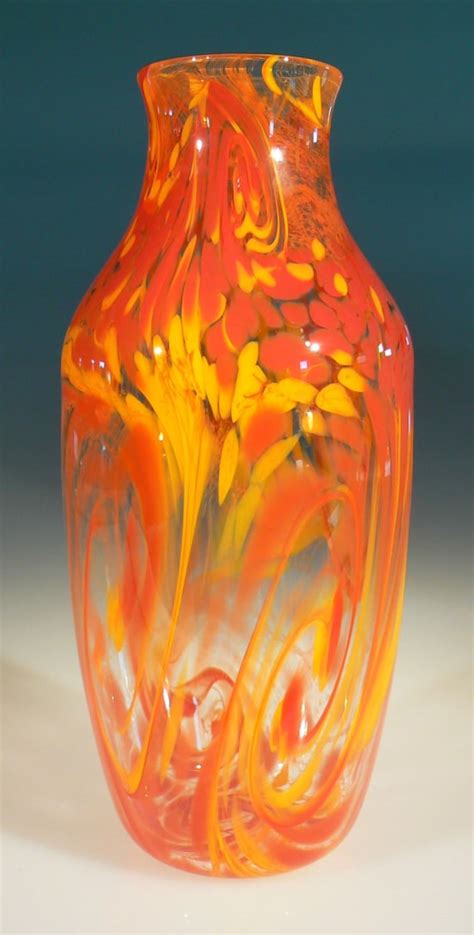 Hand Blown Glass Art Vase is tall and elegant with bright