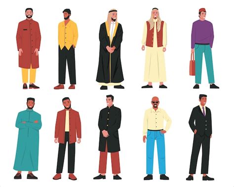 Premium Vector | Muslim men modern arabic male characters wearing ...