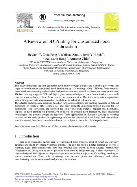 (PDF) A Review on 3D Printing for Customized Food Fabrication