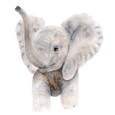 Baby Elephant Watercolor Nursery Art Print by TinyToesDesign