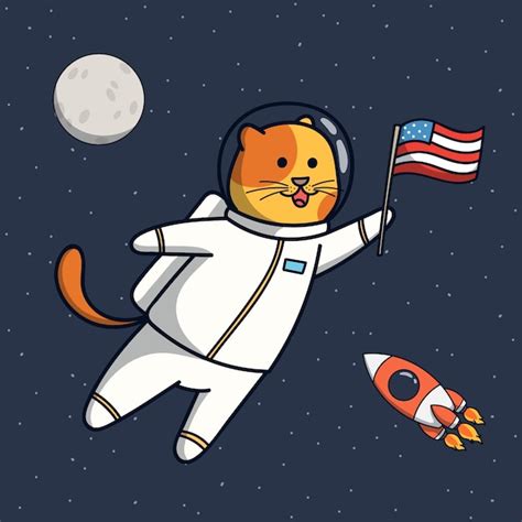 Premium Vector | Funny cat astronaut illustration with america flag