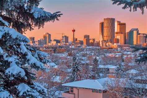 Panoramic Winter Sunrise Over Downtown Calgary Stock Photo - Image of calgary, buildings: 165236230