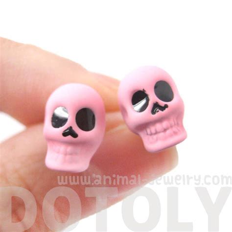 Skull Shaped Skeleton Themed Unisex Emo Stud Earrings in Light Purple ...