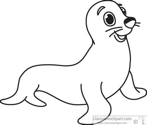 Animals : seal-smiling-cartoon-black-white-outline-914 | Animals black and white, Animal ...