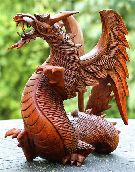 Amazon.de: Hand geschnitzt aus Holz Drache Statue Skulptur Figur Home ...