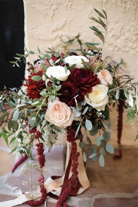 fall burgundy flowers and seeded eucalyptus wedding bouquet | Deer Pearl Flowers