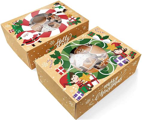 Christmas Cookie Boxes - Bulk 12 Pack Kraft - Large Holiday Christmas Food, Bakery Treat Boxes ...